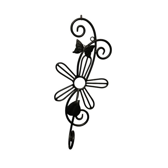Black Metal Decorative Flower & Butterfly with Swirl Design Wall Hook - Picture 6 of 6